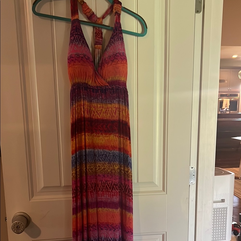 New Directions Halter Maxi Dress Orange Red Sundress